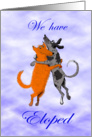 We have eloped, two dogs jumping, humor. card