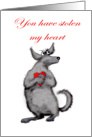 You have stolen my heart , grey shaggy dog and heart, humor card