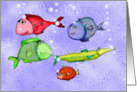 Fish and bubbles, humor, card