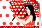 girl with umbrella.red and white, blank note card