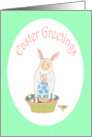 Easter Greeting, bunny ,Easter eggs and basket. card