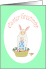 Easter Greetings for girlfriend, bunny ,Easter eggs and basket. card