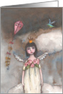 Angel in clouds with kite and bird card