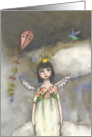 Thinking of you,Angel in clouds with kite and bird card