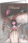 Princess,Happy birthday,Angel in clouds with kite and bird, for daughter card