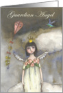 Guardian Angel in clouds, with kite and bird card