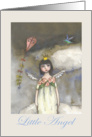 Little angel in clouds, with kite and bird card