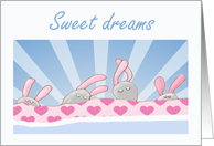 Sweet Dreams, four bunnies in a bed.Thinking of you card
