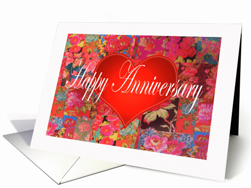 Happy Anniversary, red love heart, and flowers, for spouse card