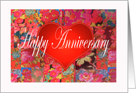 Happy Anniversary, red love heart, and flowers, for spouse card