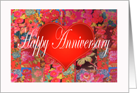 Happy Anniversary,for grandparents red love heart, and flowers card