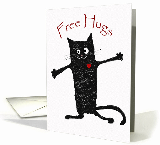 Get well soon, free hugs, crazy black cat with heart. card (1278114)