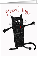 blank note card, free hugs, crazy black cat. card