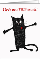, crazy black cat.I love you this much.blank card