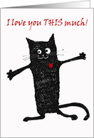 , crazy black cat, I love you this much.you light up my life. card