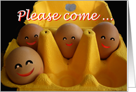 Please come ...,happy eggs,Dinner party invitation, card