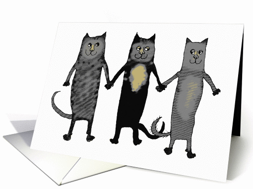 Three cats, holding paws.blank cards. card (1285724)