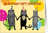 Invitation to 6Th Birthday Party for kids,cats.humor,balloons. card