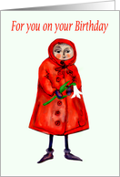 Red riding Hood Birthday with white lily, for sister card