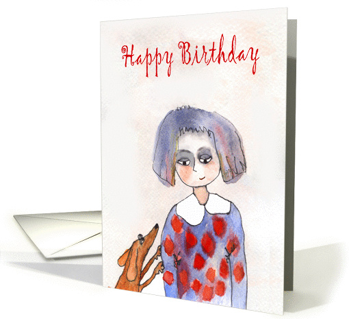 Happy Birthday girl and dog, from dog. card (1288204)