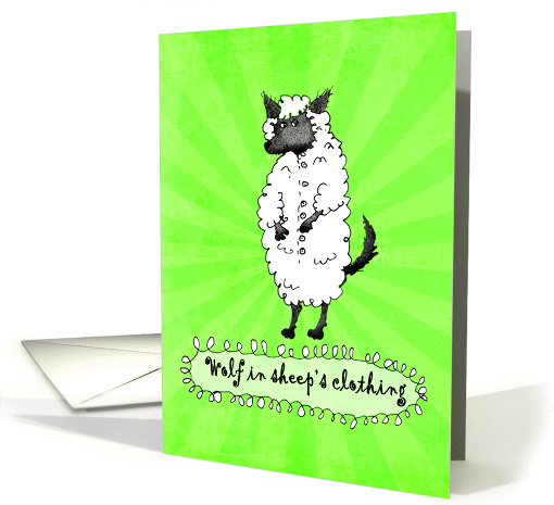 Wolf in sheep's clothing, Humor, green rays card (1288850)