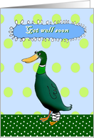 Get well soon, duck.humor, for leg injury. card