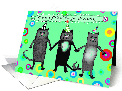 Invitation to End of College party, three crazy cats card (1289566)