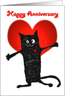 Heart transplant anniversary, cat and love-heart. card