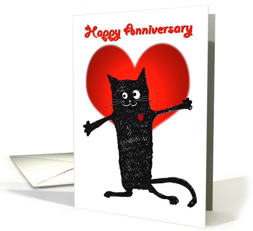 Happy anniversary, for Husband,cat and love-heart. card (1290868)