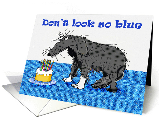 Blue Birthday, sad dog and cake with candles.humor card (1295918)
