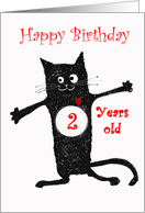 Happy Birthday, crazy cat, 2 years old, loveheart. card