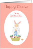 Happy Easter, Easter bunny suit,little child and eggs.Custom card