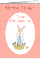 Happy Easter, Easter bunny,little child and eggs.for granddaughter card