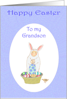 Happy Easter, Easter bunny,little child and eggs.for grandson card