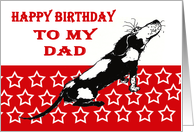 Happy Birthday,to Dad,sad black and white hound, from daughter card