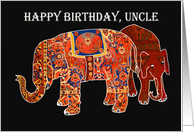 Happy Birthday Uncle, two Persian patterned elephants. card