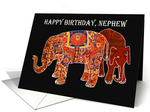Happy Birthday Nephew, two Persian patterned elephants. card (1297874)