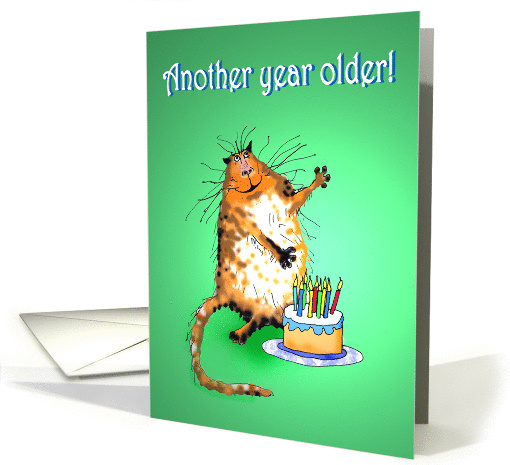 Happy Birthday , another year older, crazy cat,for girlfriend card