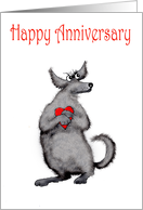 Happy Anniversary, Heart Transplant. funny grey dog and love-heart card
