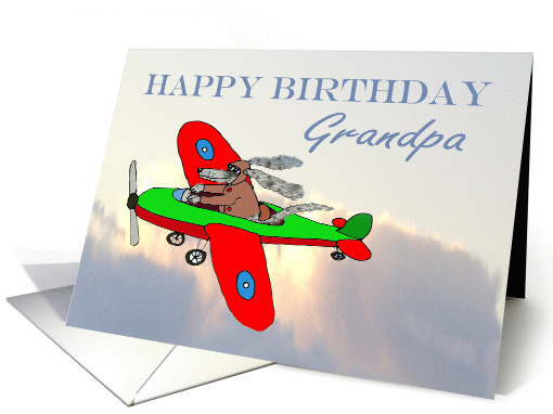 Happy Birthday Grandpa, flying dog pilot in aeroplane card (1299590)