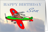 Happy Birthday Son, flying dog pilot .Humor. card