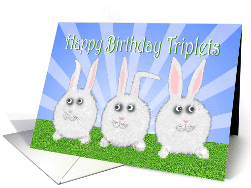 Happy Birthday Triplets, three white bunny rabbits. card (1299868)