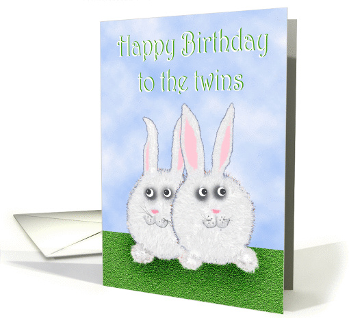 Happy Birthday Twins, two white bunny rabbits. card (1299874)