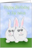 Happy Birthday Twins, two white bunny rabbits. card