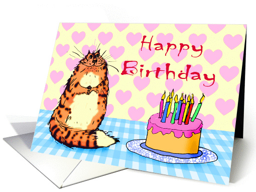 Happy Birthday, tortoiseshell cat, cake and candles, card (1300756)