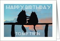Happy Birthday, to my twin,two black cats silhouettes card