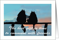Friends talk,two black cats silhouettes card