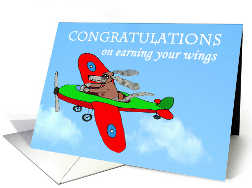 Congratulations, on earning your wings, for son,Dog in plane card