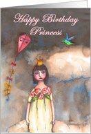 Happy Birthday Princess Daughter little girl with crown kite and bird card