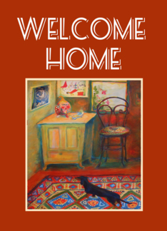 Welcome Home from Hospital, hallway with dachshund,Persian rug.